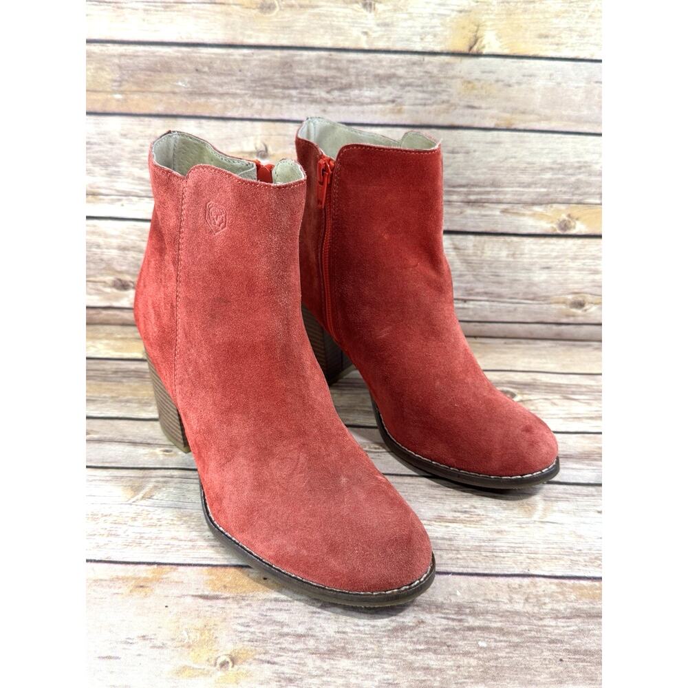 RWC Womens Red Suede Block Heel Western Ankle Boots 37/7 - Picture 2 of 10